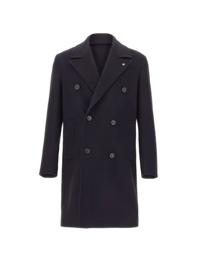 Manuel Ritz Double-breasted Peak-lapel Coat In Blue