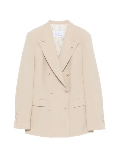 Manuel Ritz Double-breasted Peak-lapel Jacket In Neutral