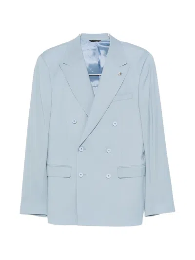 Manuel Ritz Double-breasted Peak-lapel Suit In Blue