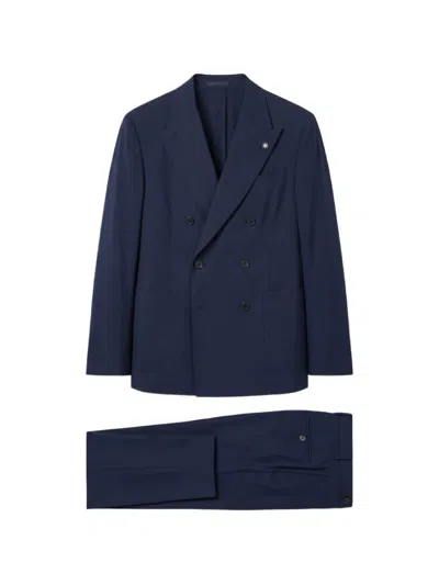 Manuel Ritz Double-breasted Peak-lapel Suit In Blue