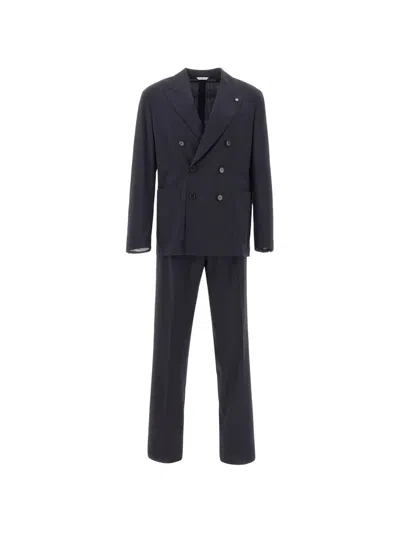 Manuel Ritz Double-breasted Peak-lapel Suit In Blue