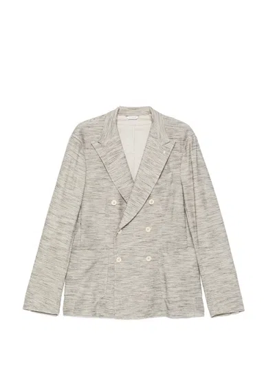 Manuel Ritz Double-breasted Peak-lapels Cotton Blazer In Gray