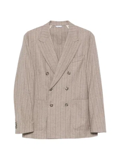 Manuel Ritz Double-breasted Pinstripe Suit In Neutrals