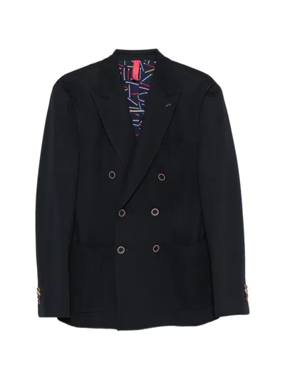 Manuel Ritz Double-breasted Piquè Blazer In Black