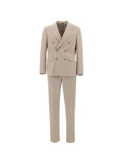 Manuel Ritz Double-breasted Suit In Neutral