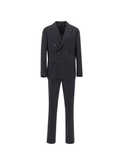 Manuel Ritz Double-breasted Virgin Wool Suit In Blue