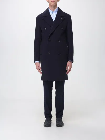 Manuel Ritz Double-breasted Wool Coat With Classic Lapels And Knee Length In Blue
