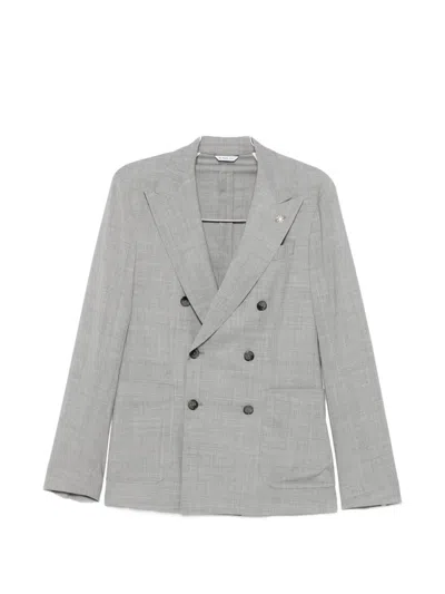 Manuel Ritz Double-breasted Wool Suit In Gray