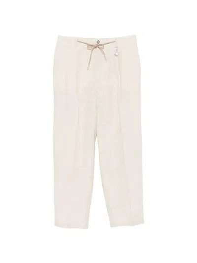 Manuel Ritz Drawstring Linen Trousers In White