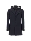 Manuel Ritz Drawstring-hood Bib-insert Coat In Blue