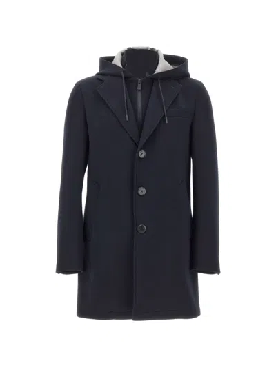 Manuel Ritz Drawstring-hood Bib-insert Coat In Blue