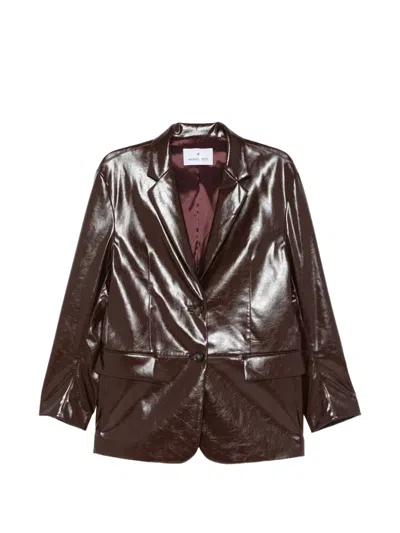 Manuel Ritz Faux-leather Buttoned Blazer In Brown