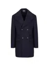 Manuel Ritz Flap-pocket Double-breasted Coat In Blue