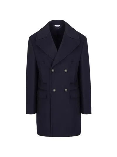 Manuel Ritz Flap-pocket Double-breasted Coat In Blue