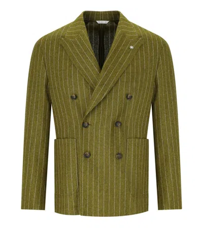MANUEL RITZ MANUEL RITZ GREEN PINSTRIPED DOUBLE-BREASTED JACKET