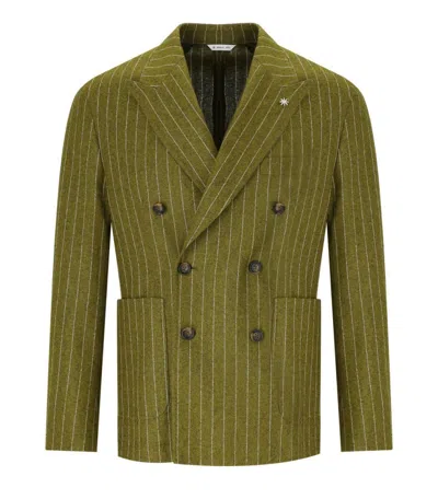 MANUEL RITZ MANUEL RITZ GREEN PINSTRIPED DOUBLE-BREASTED JACKET