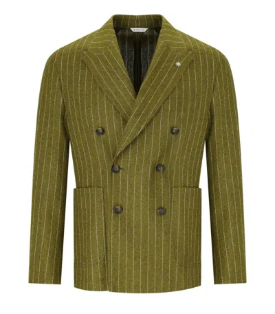 MANUEL RITZ GREEN PINSTRIPED DOUBLE-BREASTED JACKET