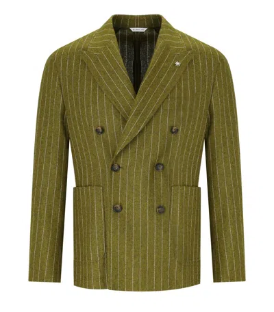 MANUEL RITZ GREEN PINSTRIPED DOUBLE-BREASTED JACKET
