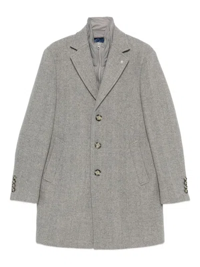 Manuel Ritz Grey Herringbone Single-breasted Coat With Notched Lapels And Flap Pockets In Gray
