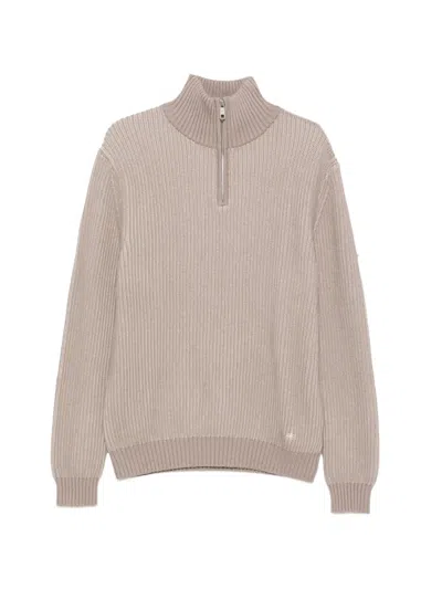 Manuel Ritz Half-zip Ribbed Sweater In Neutrals