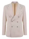 Manuel Ritz Herringbone Double-breasted Blazer In Neutral