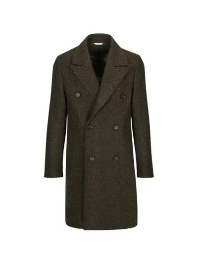 Manuel Ritz Herringbone Double-breasted Coat In Green