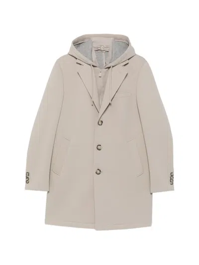 Manuel Ritz Hooded Single-breasted Coat In Neutrals