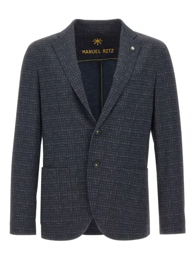 Manuel Ritz Houndstooth-pattern Blazer In Gray