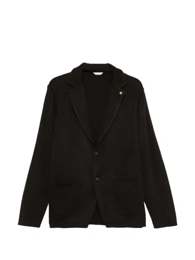 Manuel Ritz Knitted Notch-lapel Blazer In Brown