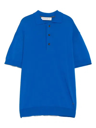 Manuel Ritz Knitted Polo Shirt In 蓝色