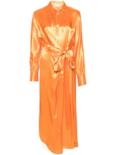 Manuel Ritz Knot-detail Satin Shirtdress In Orange