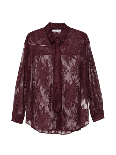 Manuel Ritz Lace-overlay Shirt In Burgundy