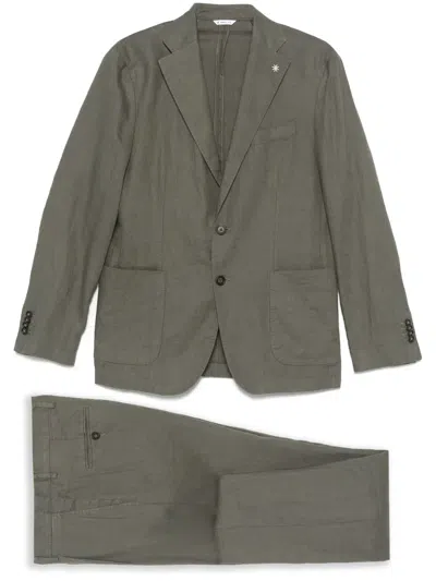 Manuel Ritz Linen Single-breasted Suit In Green