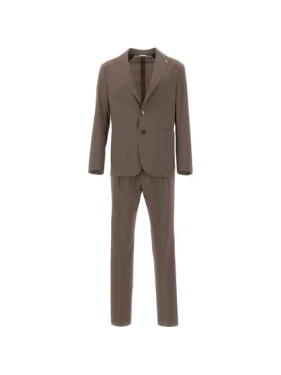 Manuel Ritz Logo-pin Patch-pocket Suit In Brown