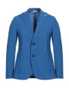 Manuel Ritz Man Blazer Azure Size 42 Organic Cotton, Linen, Elastane In Blue