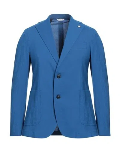Manuel Ritz Man Blazer Azure Size 42 Organic Cotton, Linen, Elastane In Blue