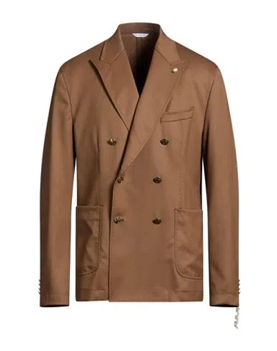 Manuel Ritz Man Blazer Camel Size 38 Wool, Elastane In Brown