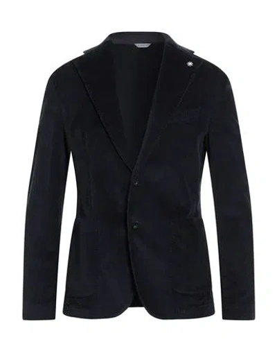 Manuel Ritz Man Blazer Midnight Blue Size 42 Cotton, Lyocell, Elastane In Black