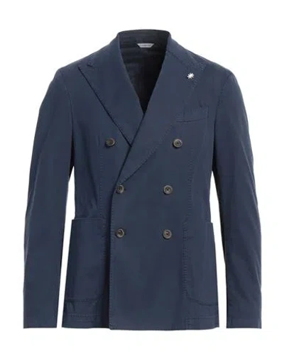 Manuel Ritz Man Blazer Navy Blue Size 40 Cotton, Lyocell, Elastane In Navy Blue