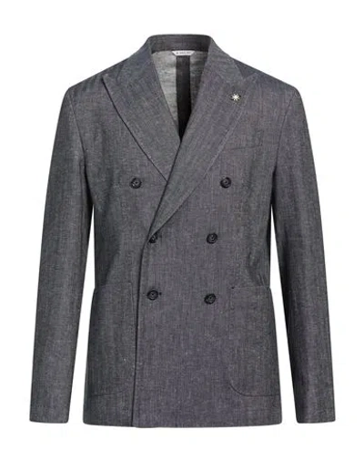 Manuel Ritz Man Blazer Navy Size 44 Cotton, Linen In Gray