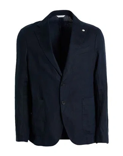 Manuel Ritz Man Blazer Navy Size 44 Linen In Blue