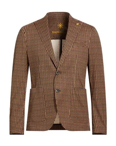 Manuel Ritz Man Blazer Orange Size 44 Cotton, Elastane In Brown