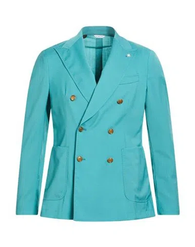 Manuel Ritz Man Blazer Turquoise Size 40 Wool, Elastane In Blue