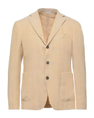 Manuel Ritz Man Blazer Yellow Size 40 Polyester, Linen, Cotton In Neutral