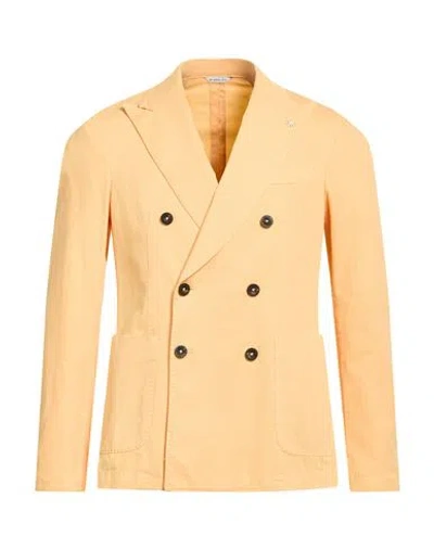 Manuel Ritz Man Blazer Yellow Size 46 Organic Cotton, Linen, Elastane