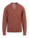 Manuel Ritz Man Cardigan Rust Size L Acrylic, Polyamide, Mohair Wool, Wool, Viscose In Red