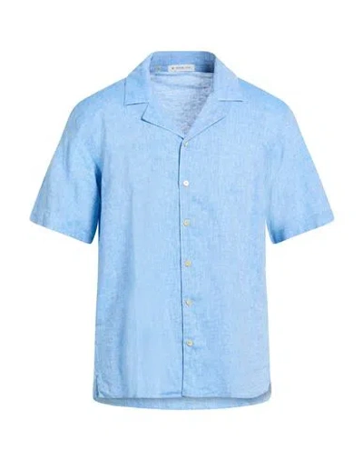 Manuel Ritz Man Shirt Azure Size 17 Linen, Cotton In Blue