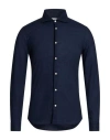 Manuel Ritz Man Shirt Navy Size 15 ½ Linen, Cotton In Blue