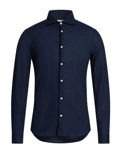 Manuel Ritz Man Shirt Navy Size 15 ½ Linen, Cotton In Blue
