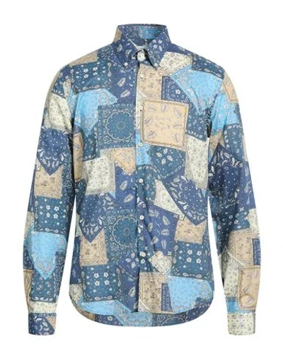 Manuel Ritz Man Shirt Navy Size 16 Cotton, Elastane In Multi